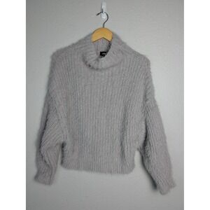 Express Sweater Womens Small Gray Fuzzy Turtleneck Knit Pullover Cropped